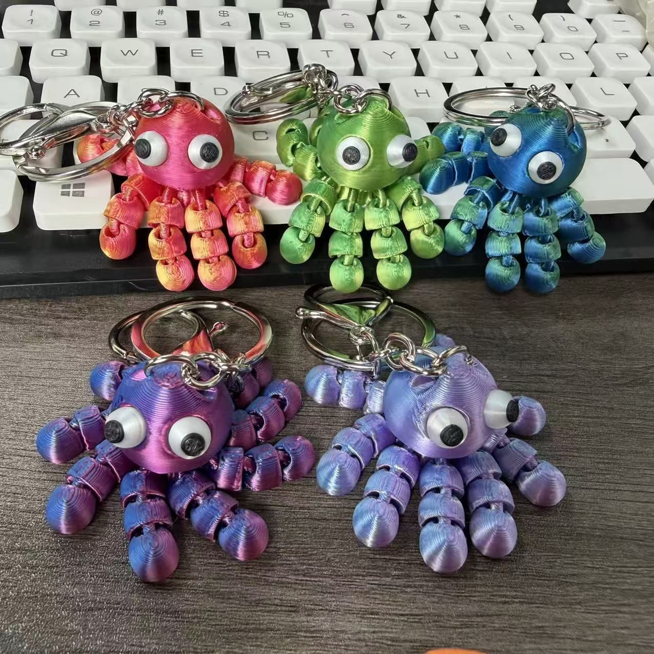 Cute 3D Octopus Keychain Dreamy Green Flexible Cartoon Toy Gift