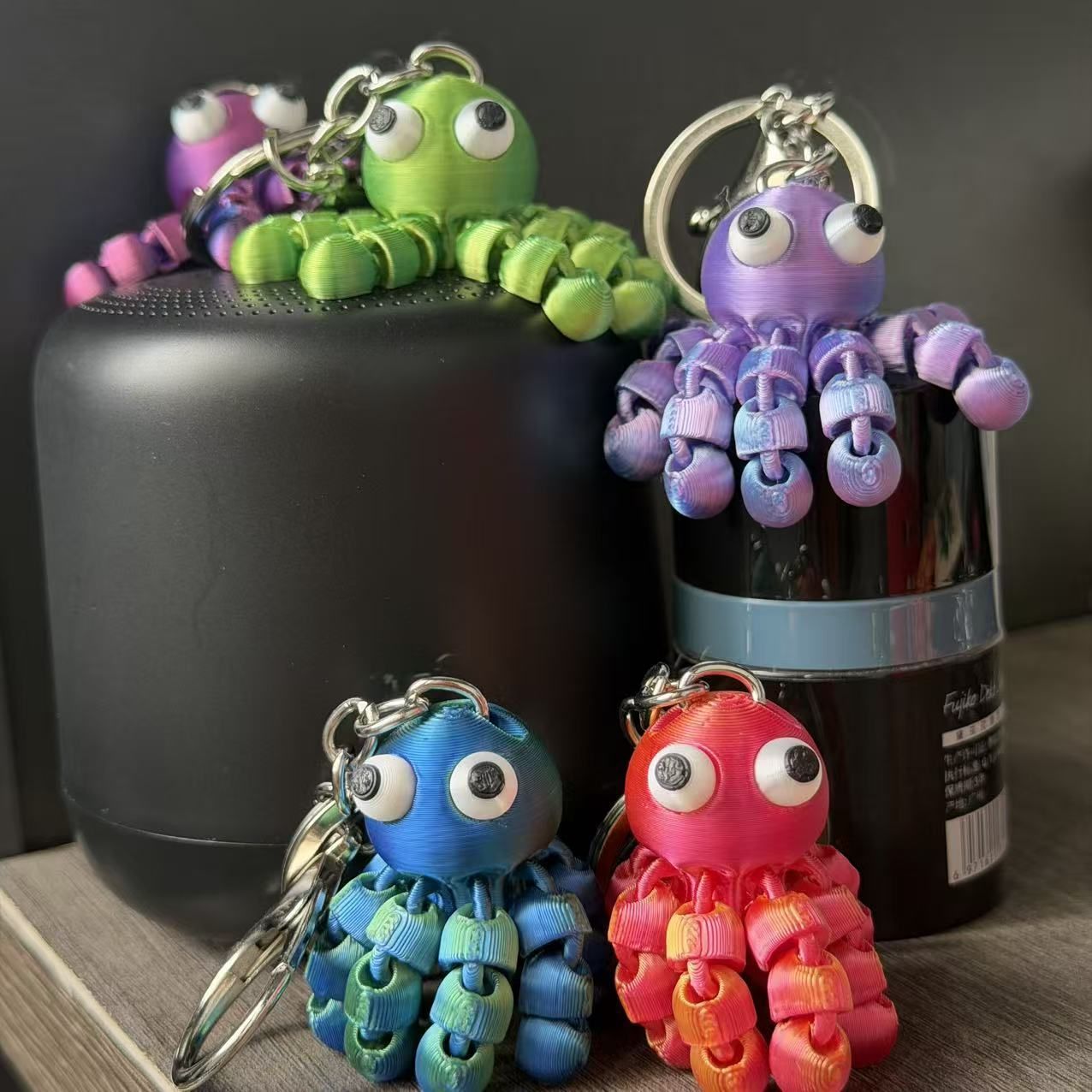 Cute 3D Octopus Keychain Dreamy Green Flexible Cartoon Toy Gift